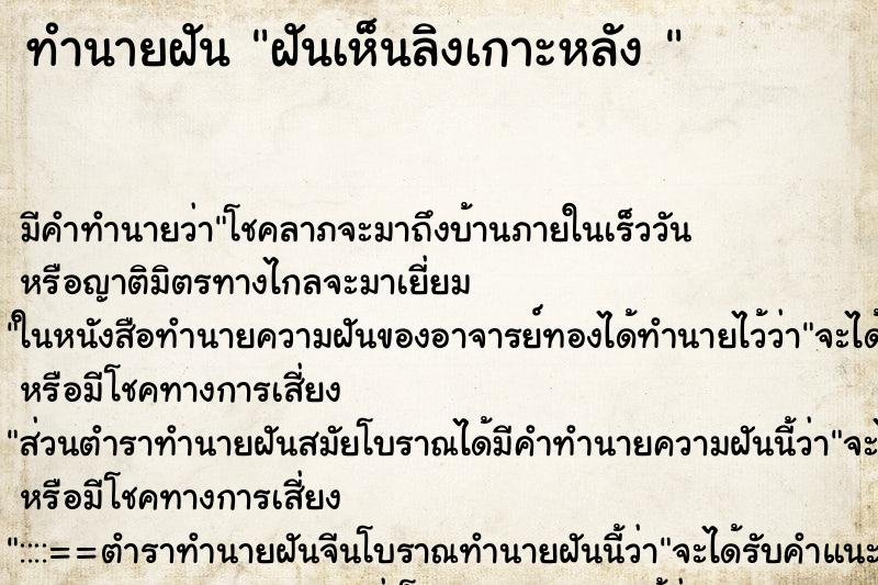 ทำนายฝัน ฝันเห็นลิงเกาะหลัง 